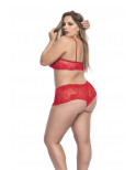 Ensemble lingerie, grande taille,  rouge top bustier et shorty dentelle   - MAL206XRED