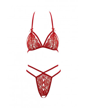 Soutien-gorge en dentelle rouge avec bonnets détachables et string - R221125430
