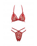 Soutien-gorge en dentelle rouge avec bonnets détachables et string - R221125430