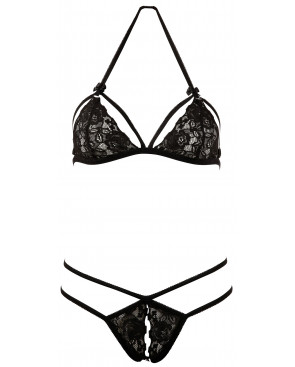 Soutien-gorge en dentelle noire avec bonnets détachables et string - R221125410