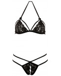 Soutien-gorge en dentelle noire avec bonnets détachables et string - R221125410