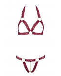 Soutien-gorge ouvert et string rouge à larges bandes sexy - R2213010