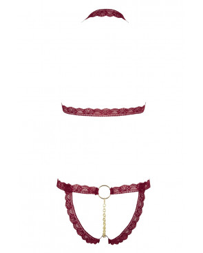 Soutien-gorge ouvert et string rouge à larges bandes sexy - R2213010