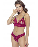 Soutien-gorge, bonnets ouverts, en dentelle rouge et string assorti - R2212447