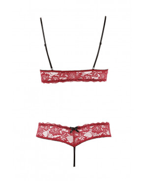 Soutien-gorge, bonnets ouverts, en dentelle rouge et string assorti - R2212447