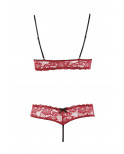 Soutien-gorge, bonnets ouverts, en dentelle rouge et string assorti - R2212447