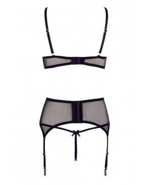 Soutien-gorge dentelle, porte-jarretelles et string ouvert noir - R2213052