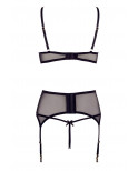 Soutien-gorge dentelle, porte-jarretelles et string ouvert noir - R2213052