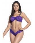 Ensemble deux pièces en dentelle violette et larges bretelles noires imprimées - MAL8698PUR