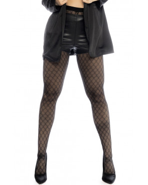Collant résille noire transparent imprimé - MAL1111BLK