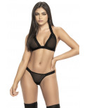 Ensemble de trois pièces en fine résille noire - MAL2686BLK