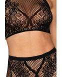 Ensemble Brassière fine résille et collant imprimé - DG0391BLK