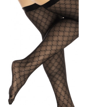 Bas résille noire transparent imprimé - MAL1112BLK