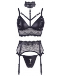 Ensemble soutien-gorge, porte jarretelles et culotte noir sexy - OR2213346BLK
