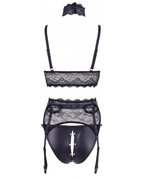 Ensemble soutien-gorge, porte jarretelles et culotte noir sexy - OR2213346BLK