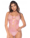 Body en résille rose et menottes - MAL1126BGPK