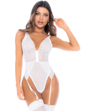 Body blanc avec jarretelles intégrées - MAL8934WHT