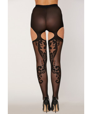 Collant fantaisie échancré sur le haut des cuisses - DG0438BLK