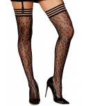 Bas résille dessin léopard avec jarretières noires/transparentes - DG0433BLK