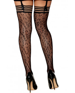 Bas résille dessin léopard avec jarretières noires/transparentes - DG0433BLK