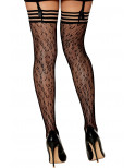 Bas résille dessin léopard avec jarretières noires/transparentes - DG0433BLK