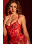 Body en maille brodée rouge - MAL8897RD