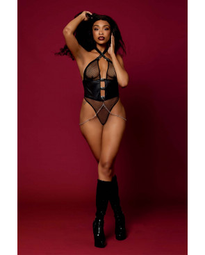 Body string résille noire et chaines - DG13292BLK