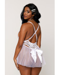 Body dentelle blanc avec tulle amovible - DG12918WHT