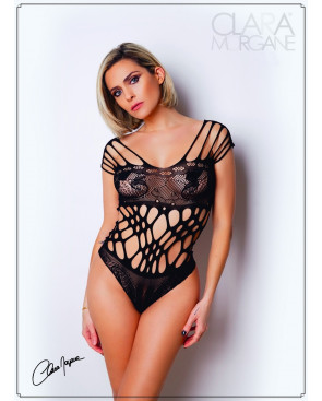 Body noire en résille et lanières - Le Numéro 1 - Collection Body - CM98001
