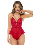 Body rouge effet babydoll et string assorti - MAL7445RED