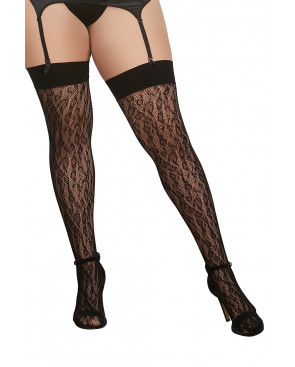 Bas grande taille  noir en résille avec motif léopard. - DG0347XBLK