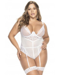 Body string grande taille ouvert à l'entrejambe, en dentelle blanche - MAL8674XWHT
