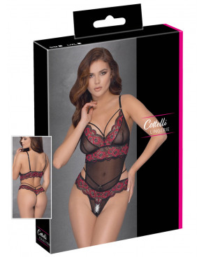 Body string en dentelle florale bicolore et résille - R2642859