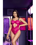Body string en dentelle florale rose et bretelles larges élastiques  - MAL8693HPK