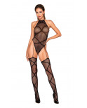 Body en résille noire avec jarretières intégrés - DG0385BLK