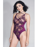 Body bordeaux design dentelle, lanières en superposition - ML80045BUR
