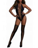 Body opaque avec croisillons et bas assortis - DG0313BLK