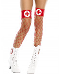 Bas filet rouges jarretières brillantes et croix infirmière - MH4884REW