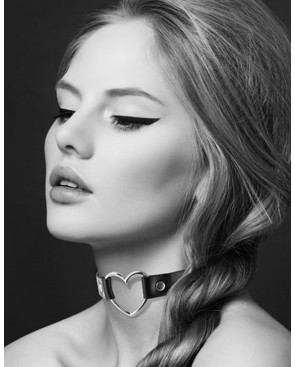 Collier en cuir noir SM avec coeur métal argenté - CC6060000010