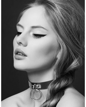 Collier en cuir noir SM avec anneau métal argenté pour laisse - CC6060010010