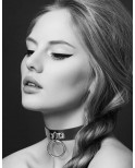 Collier en cuir noir SM avec anneau métal argenté pour laisse - CC6060010010