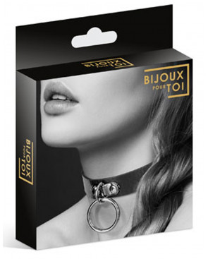 Collier en cuir noir SM avec anneau métal argenté pour laisse - CC6060010010