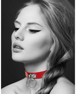 Collier en cuir rouge SM avec anneau métal argenté pour laisse - CC6060010030