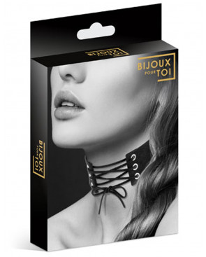 Collier en cuir noir SM avec lacet - CC6060020010