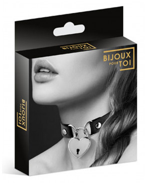 Collier en cuir noir SM avec pendentif cadenas coeur argenté - CC6060040010