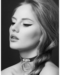 Collier en cuir noir SM avec double anneau métal argenté pour laisse - CC6060030010