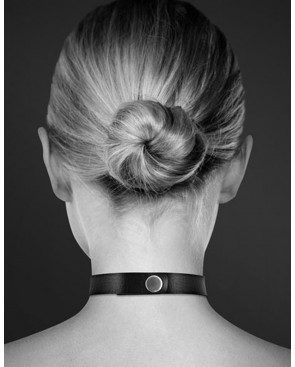 Collier en cuir noir SM avec double anneau métal argenté pour laisse - CC6060030010