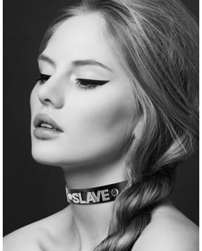 Collier en cuir noir SM avec Slave en strass - CC6050130010