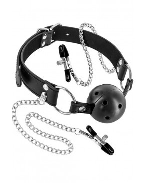 Baillon boule à trous avec pinces à seins - CC5700650010