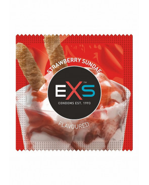 Préservatifs x2 lubrifiés en latex goût sunday fraise 54mm - EXS400FRAISE
